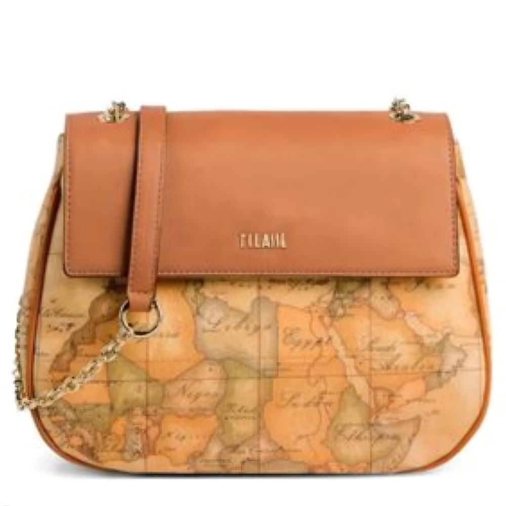 Alviero Martini Tan Leather & Map-Print Crossbody Bag GUC